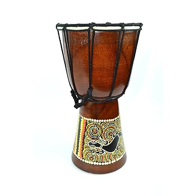 DJEMBE DRUM BONGO HAND CARVED AFRICAN ABORIGINAL DOT ART DESIGN by Bethlehem Gifts TM (6 inches)