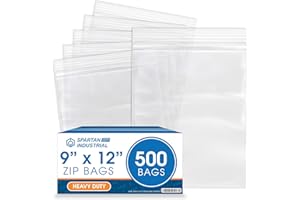 Spartan Industrial - 9” X 12” (500 Count) 4 Mil Thick Clear Reclosable Zip Plastic Poly Bags with Resealable Lock Seal Zipper