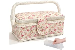 Sewing Box, Portable Wooden Sewing Kit for Adults, Vintage Storage Organizer with Removable Tray for Needles, Thread, Tape Me