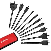 WORKPRO 10-Piece Pro Spade Drill Bit Set, 1/4" to 1-1/2" | Premium Carbon Steel Paddle Bits for Woodworking, Black Coating, Storage Case Included