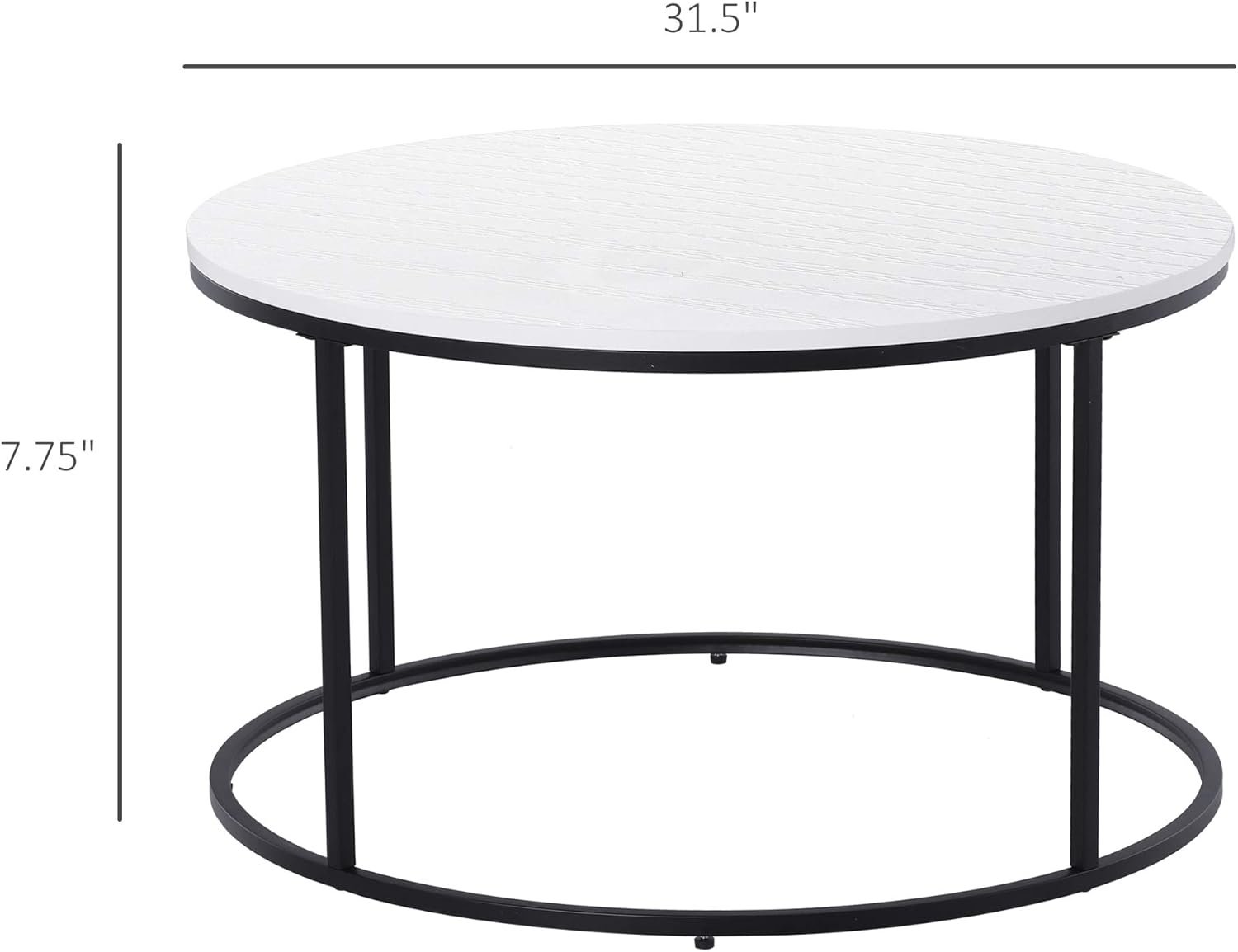 HOMCOM Wood Round Coffee Sofa Table Side with a Modern Design, Black Metal Frame and Easy Maintenance, White: Furniture & Decor