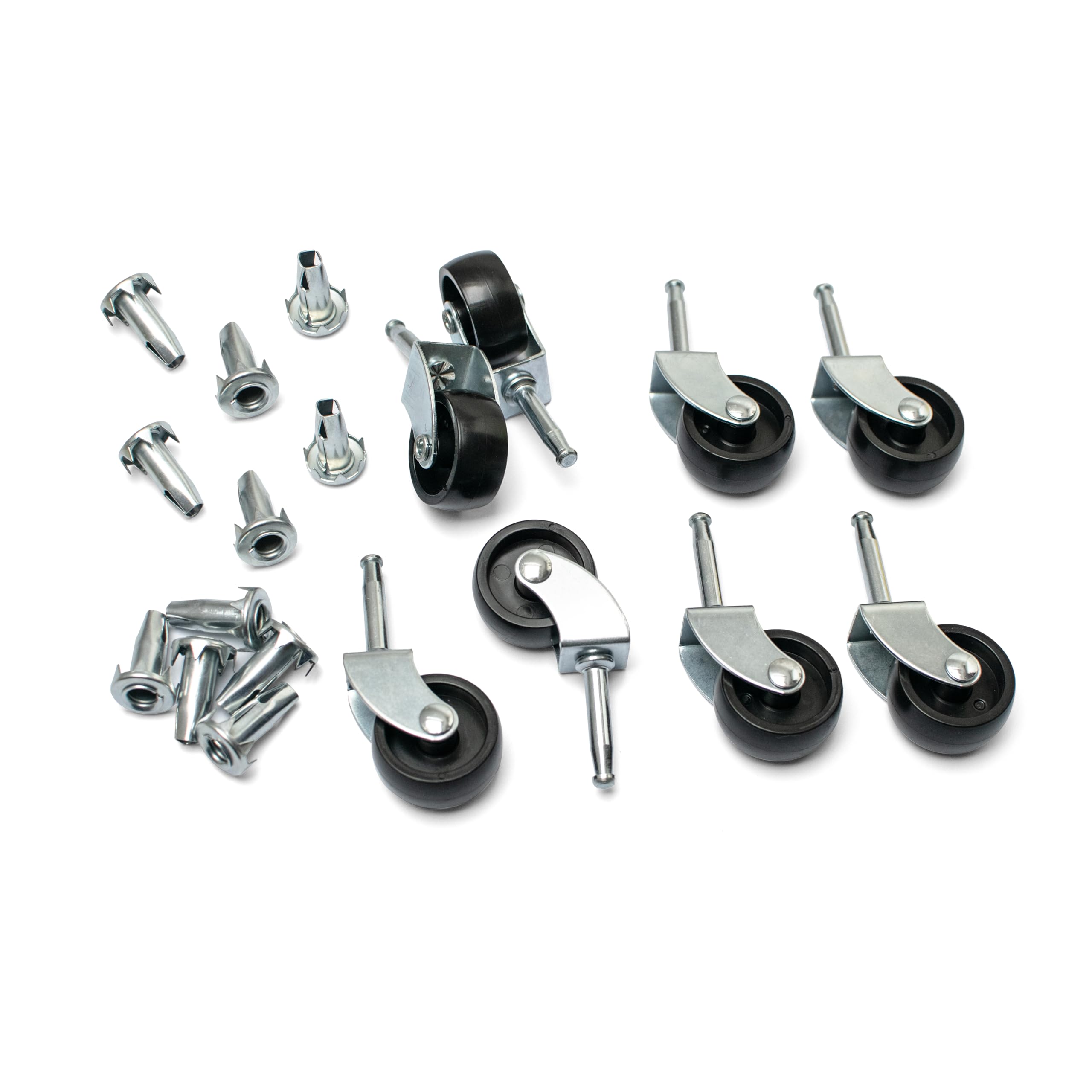 Premium Heavy Duty Swivel Castor Wheels with Sockets for Trolley, Furniture and Divan Beds - Durable Hard Plastic with Extra Sockets Included (Single Wheel 8 Pack)