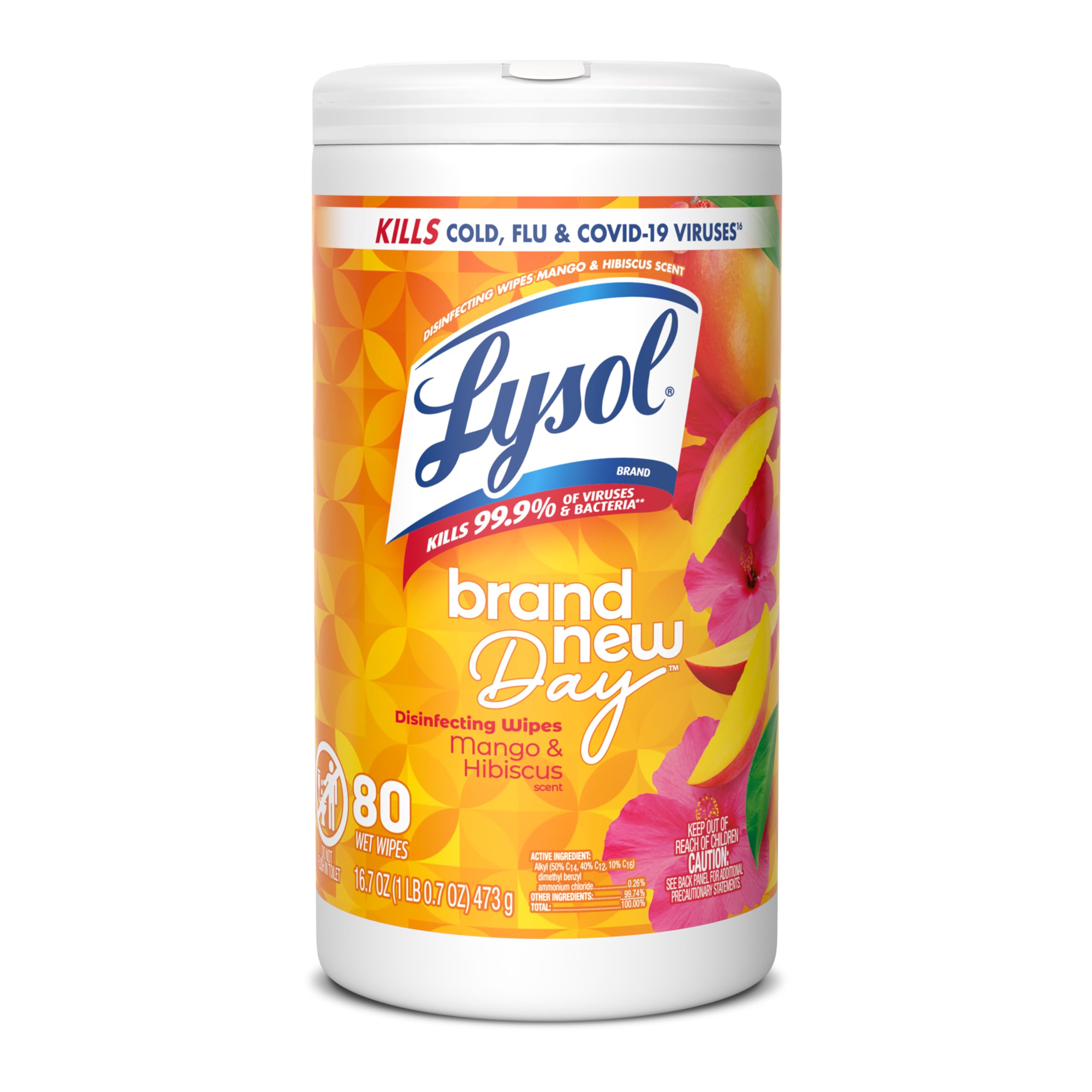 Lysol Disinfecting Wipes, Multi-Surface Cleaner, Mango, 80 ct.