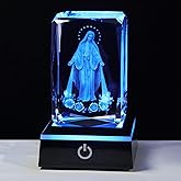 Movdyka 3D Crystal Virgin Mary Statue Religious Gifts for Women Men Christian Laser Engrave Religious Figurine Christmas Ornaments Decor with Colorful LED Base Catholic Gifts Women Friends Faith