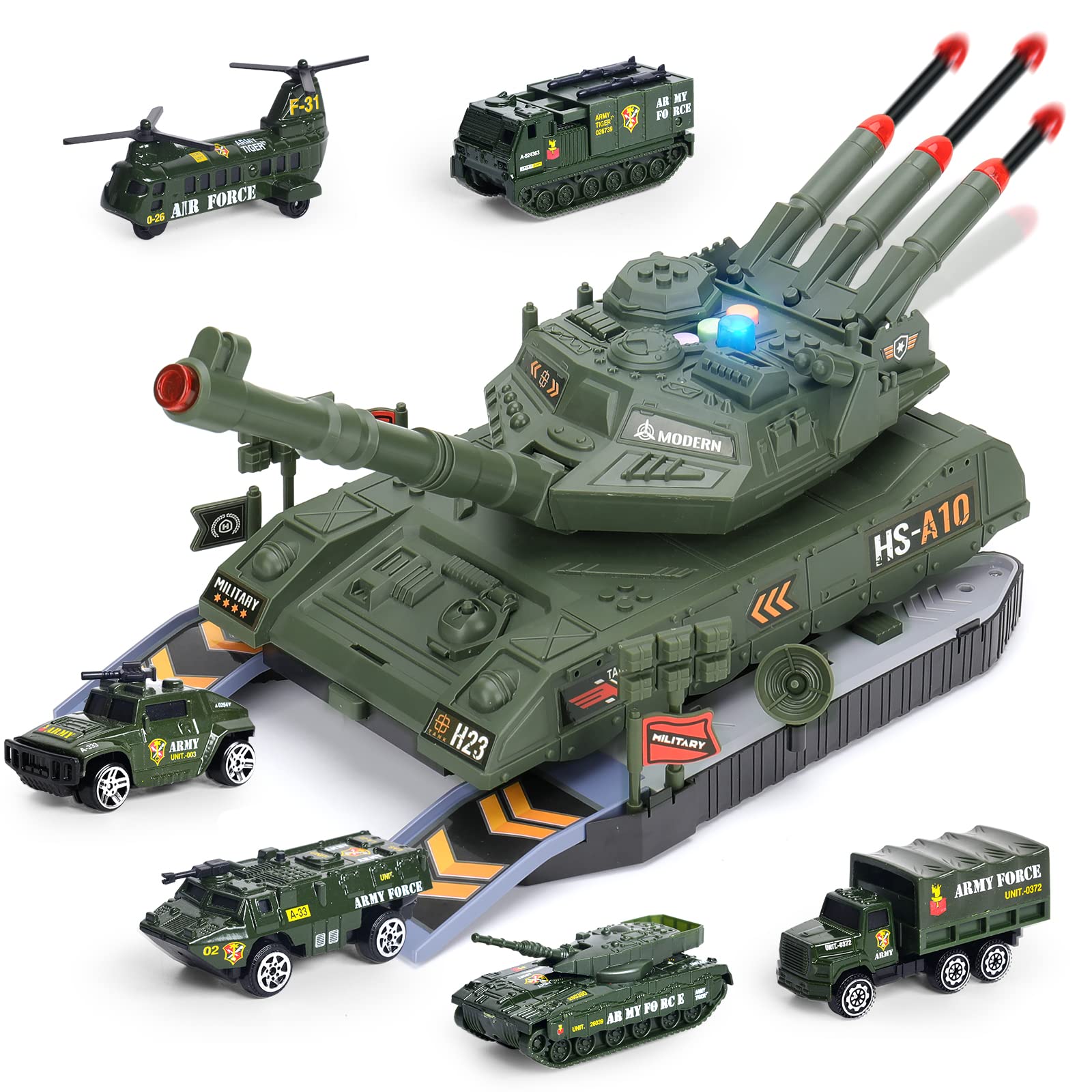 YOOYID Army Toy for Boys 3 Years Old Military Toy Tank with Diecast Alloy Army Vehicles, Sound Light Missile Launcher Tank Vehicle Gift for Kids Boys 3 4 5 6 7 Years Old