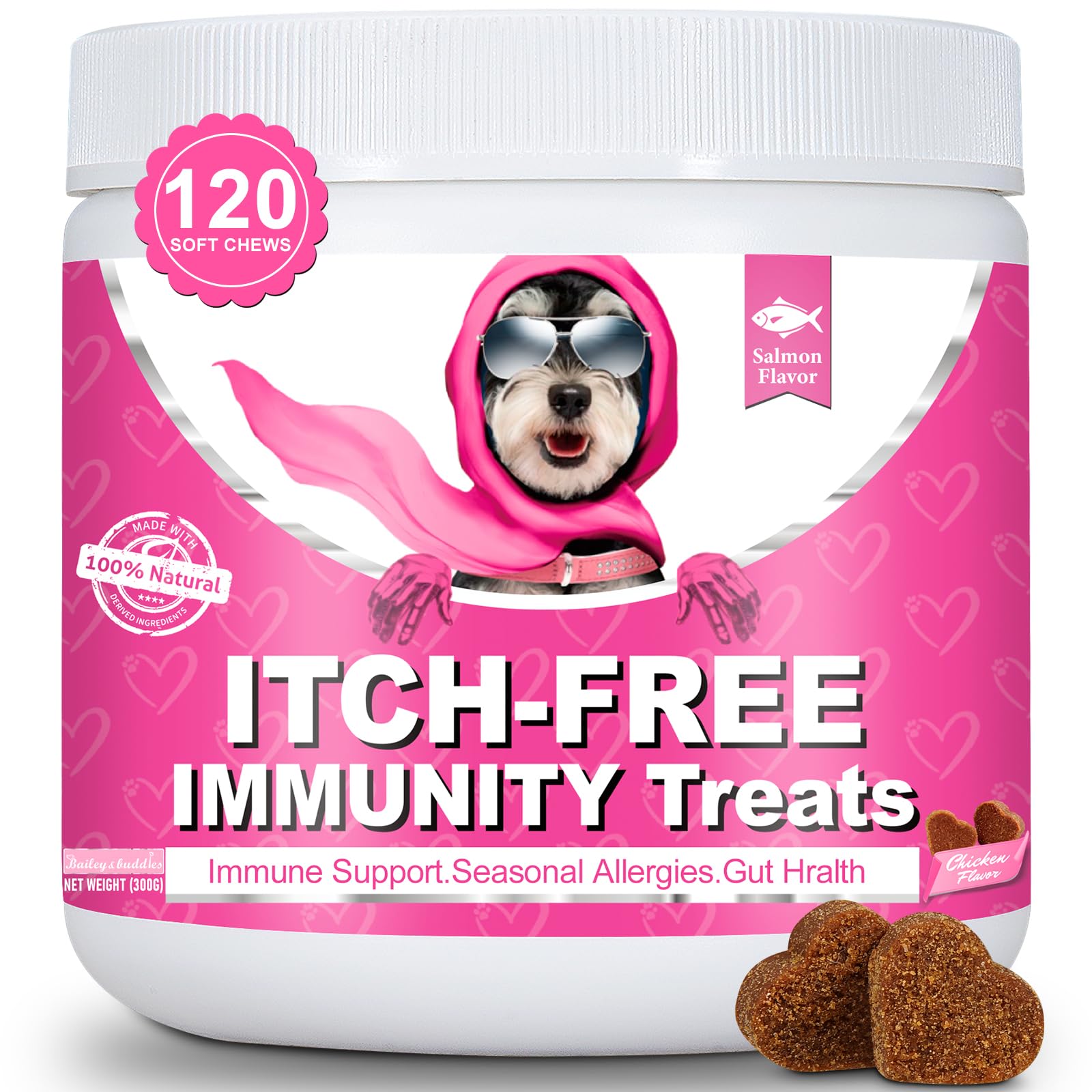 ITCH-FREE Allergy Relief Chews for Dogs – Anti-Itch Skin Supplement with Quercetin, Omega 3 & Probiotics | Seasonal Allergy Support, Hot Spots, Licking & Scratching | 120 Soft Chews