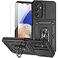 for Samsung Galaxy A15 5G Case with Camera Lens Cover HD Screen Protector, Dual Layer Military-Grade Drop Tested Magnetic Ring Holder Kickstand Protective Phone Case for Samsung Galaxy A15 5G (Black)