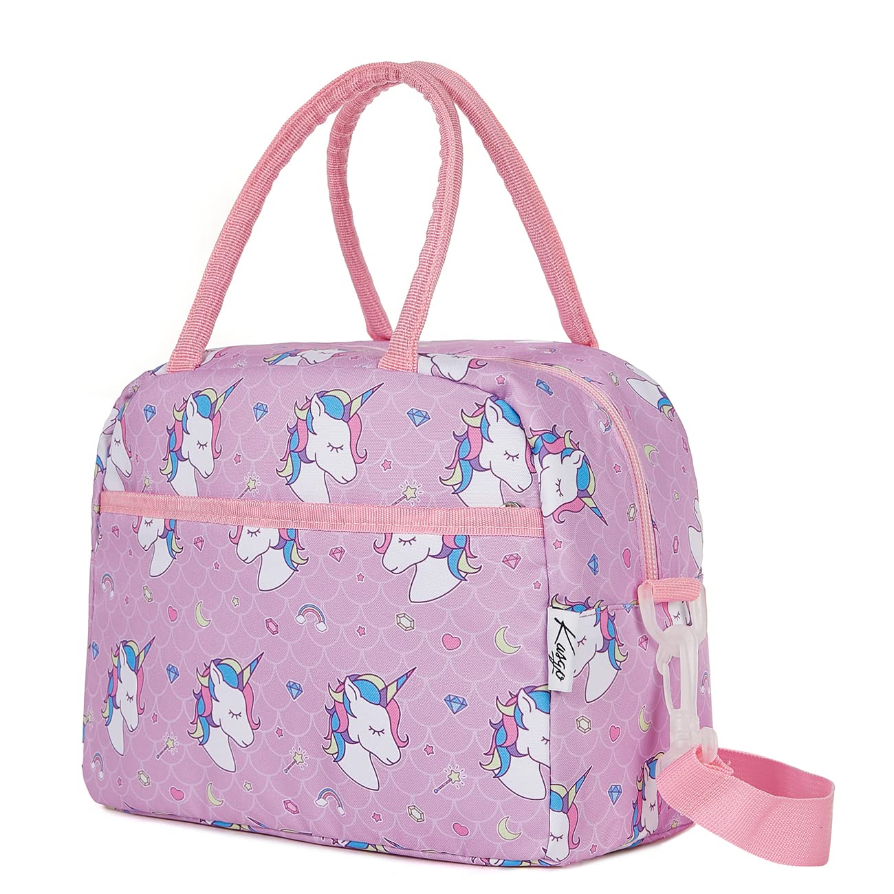 Kasgo Lunch Bag for Kid, Insulated Box Bag Girls Unicorn Lunch Tote Cooler Thermal Bag for Children with Front Pocket for School, Purple Unicorn