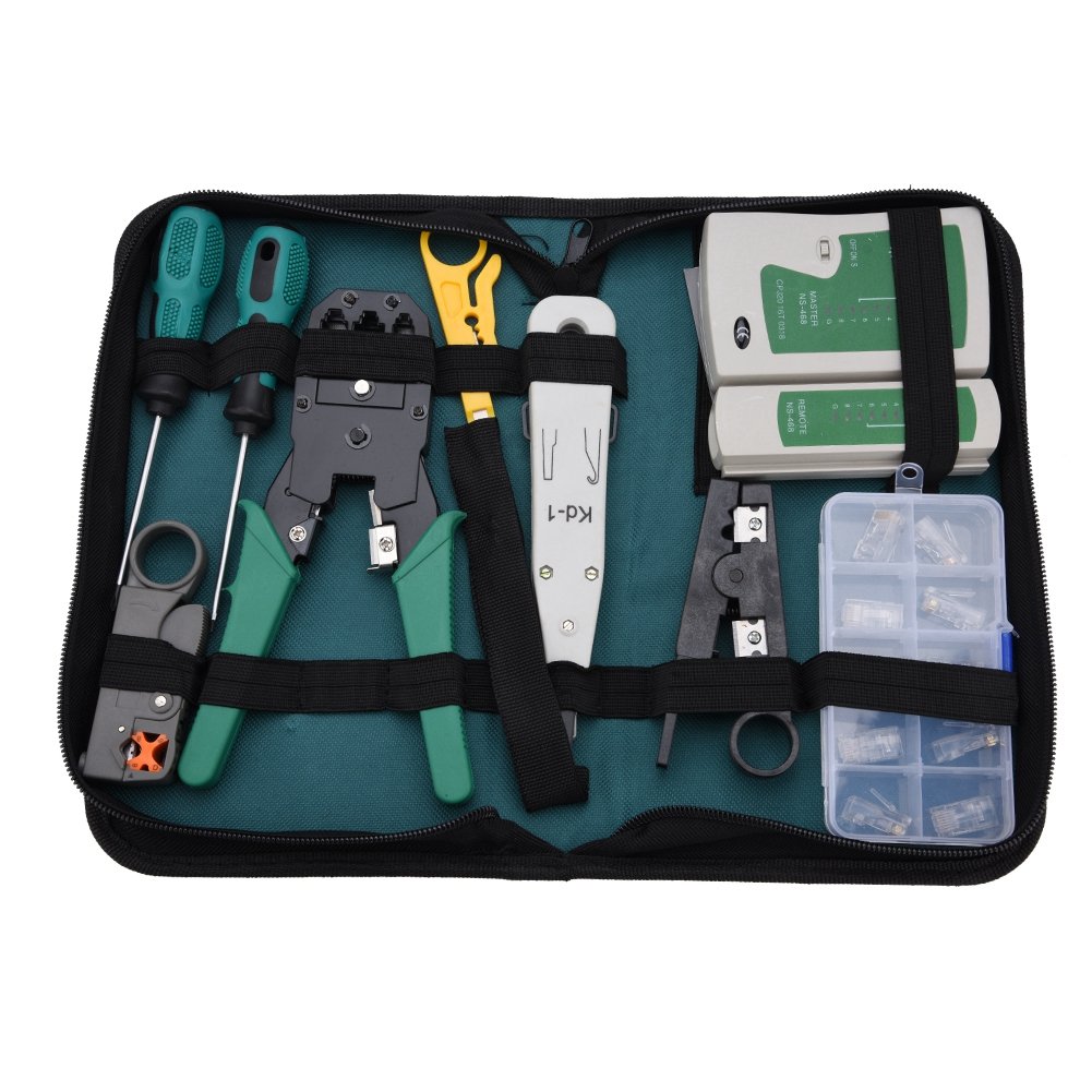 Network Cable Repair Maintenance Tool LAN Network Service Tool Kit Cable Tester Kit 11-Piece Combination Kit for RJ11 RJ45 Cat5 Cat6