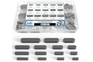 LUMANIOUS 175pcs Woodruff Key Stock Assortment 15 Size Popular Sizes Carbon Steel Round Ended Feather Key Equipment and Machinery Parallel Drive Shaft Keys for Fasteners Mechanical Industry Crankshaft