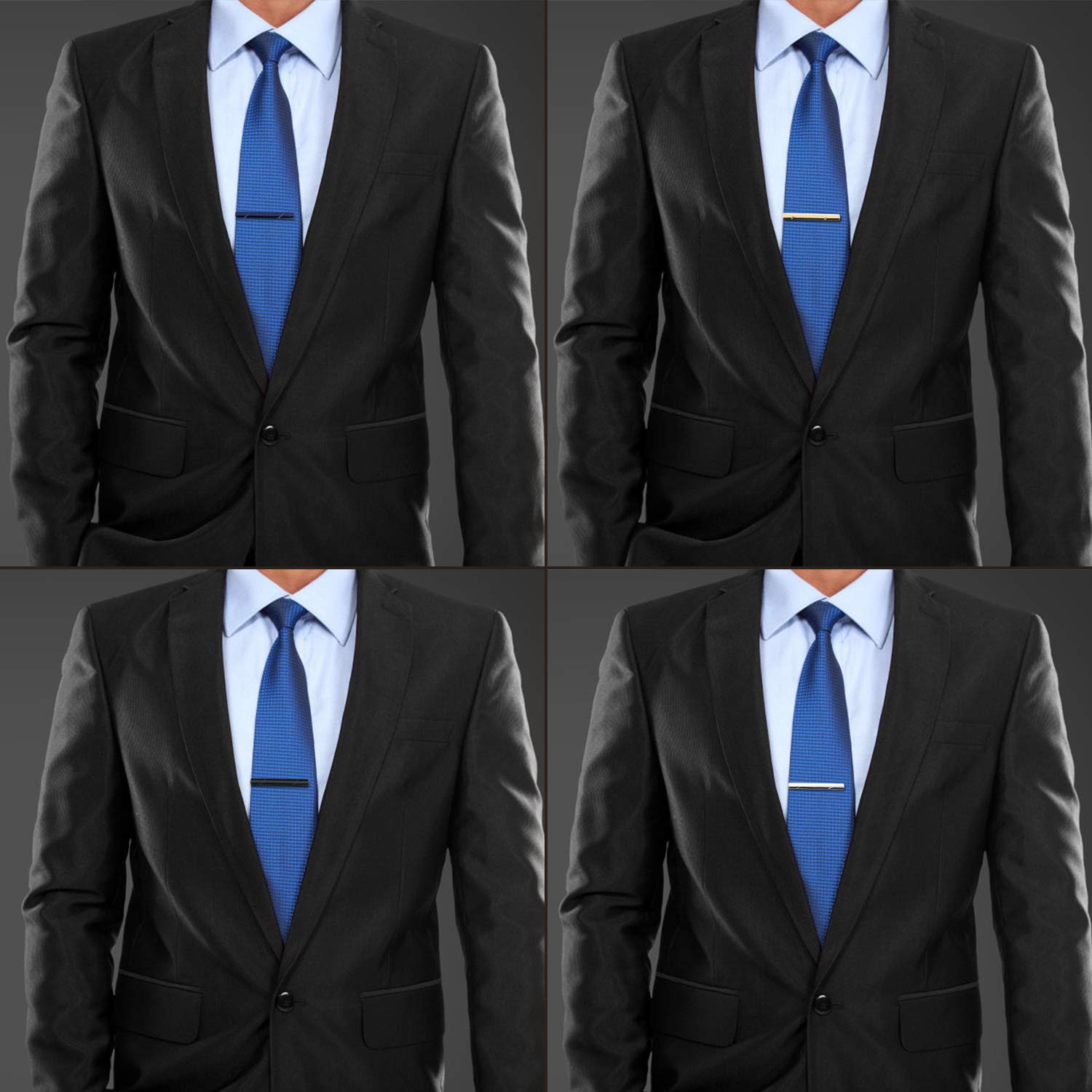 UHIBROS Mens Tie Clip Tie Bar Set for Regular Ties Silver Black Blue Gold Tone Luxury Gift Box Wedding Business Clips