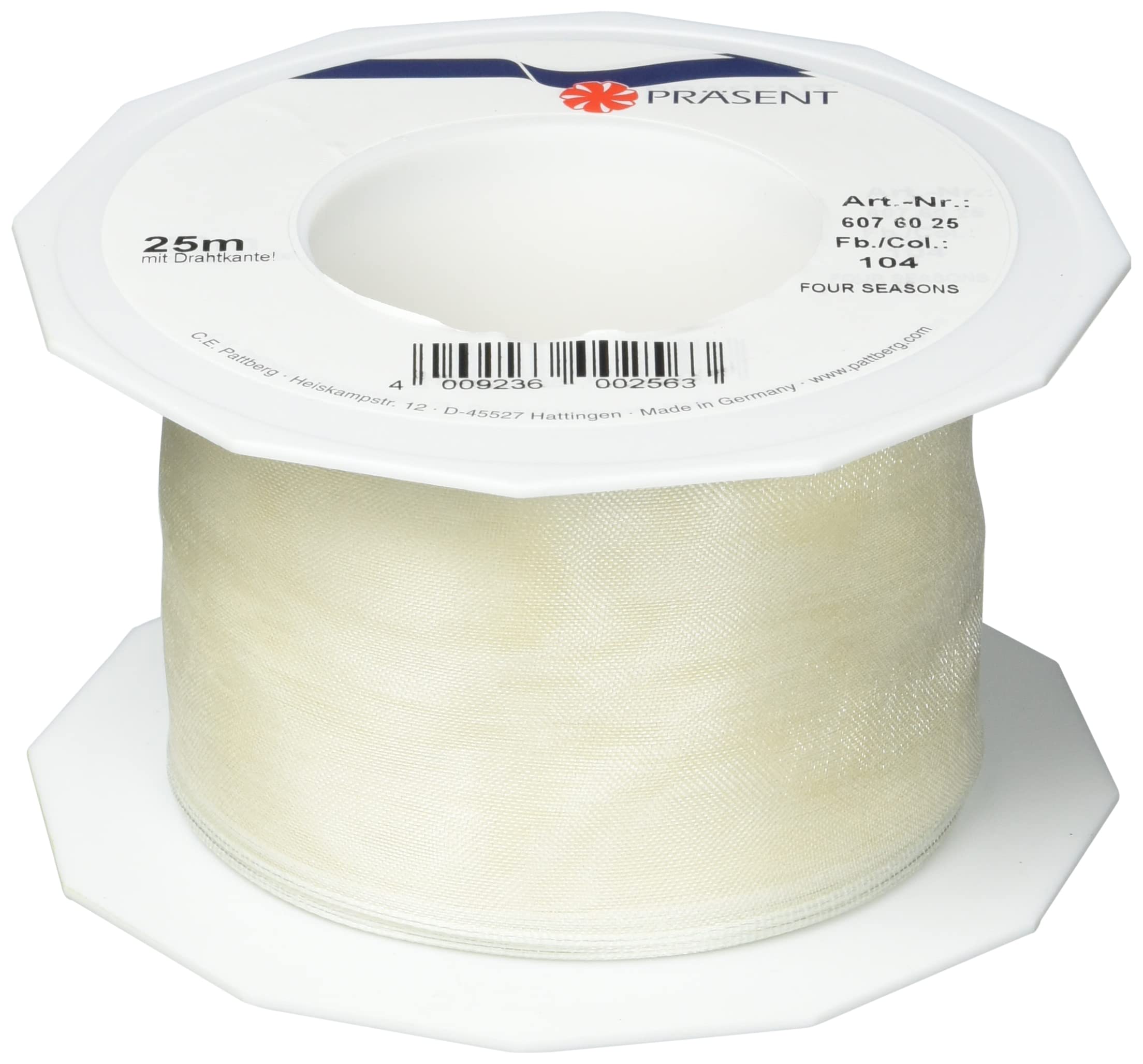 PRÄSENT - Four Seasons Organza wired edge Ribbon Cream 60 mm width, 25 m length — image 1
