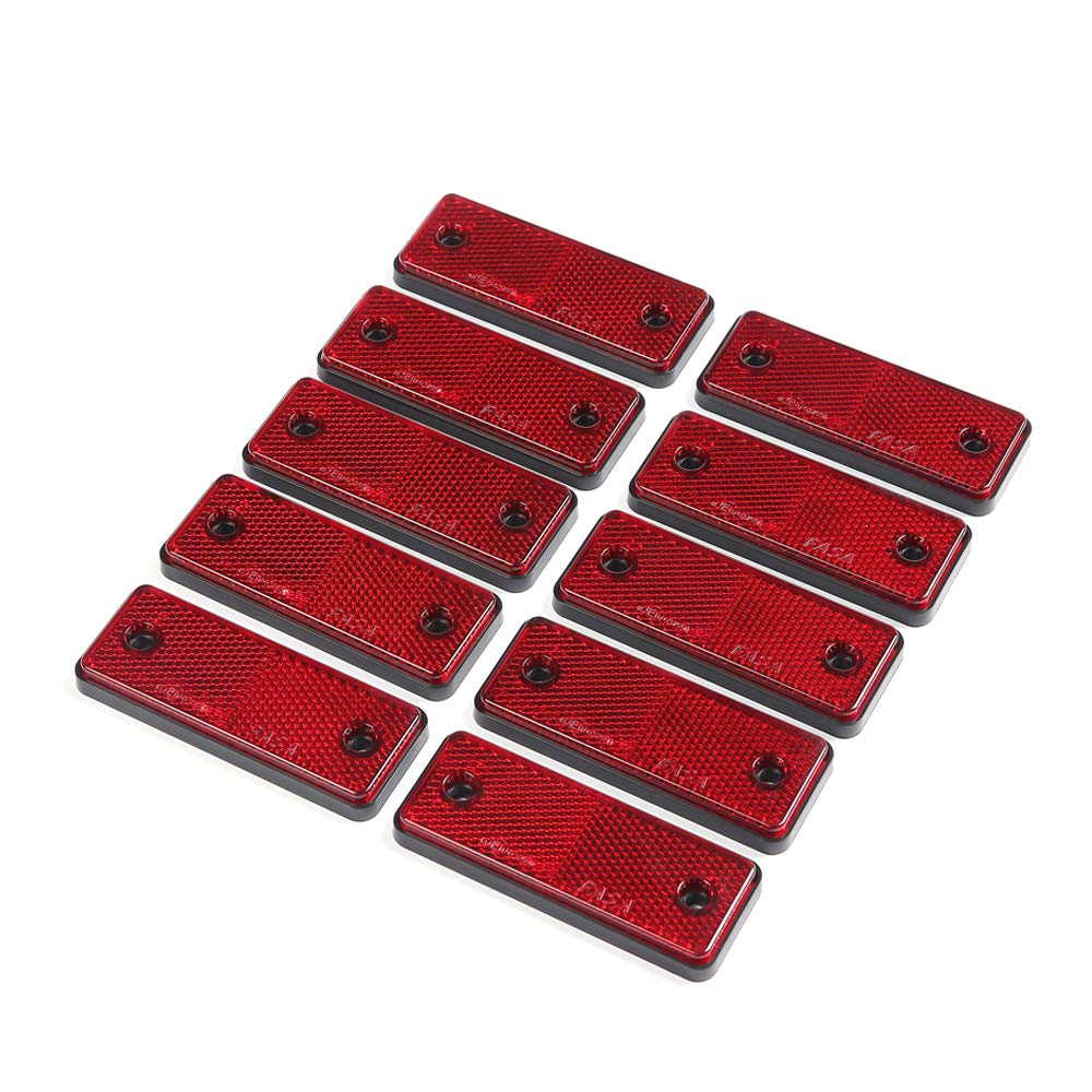 ETUKER 10 Pack Rear Reflector, Rectangular Rear Reflectors Screw on Safety Reflective, Post Reflectors, Reflectors For Gate Posts for Caravan/Truck/Trailer/Boat/Motorcycle Fence Gate Posts(Red)