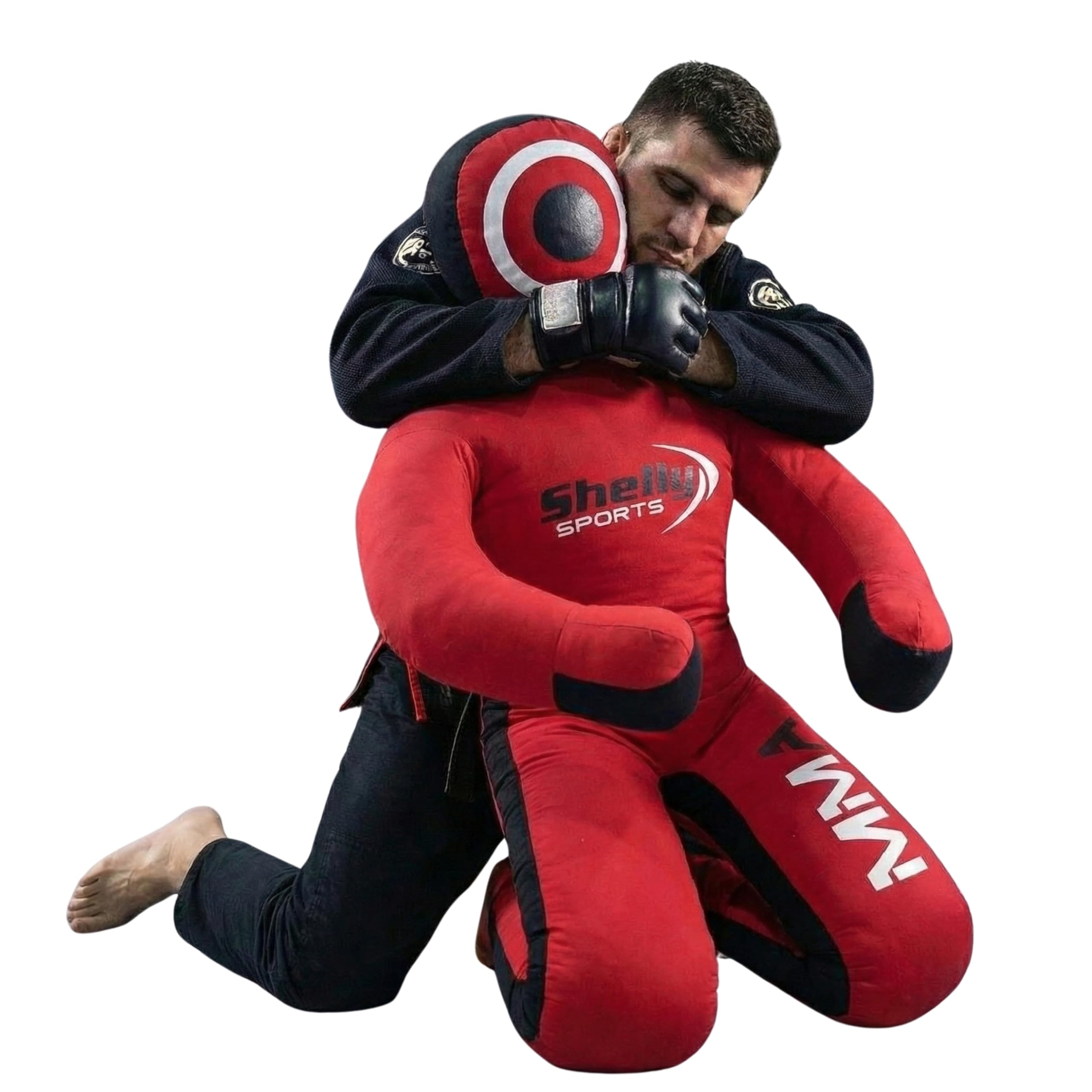 Shelly MMA Dummy Judo Grappling Dummy Punching Bag Brazilian BJJ JIU Jitsu Sitting Position Wrestling Martial Arts Boxing Karate Training Dummy - Canvas - UNFILLED (Red - Canvas, 59")