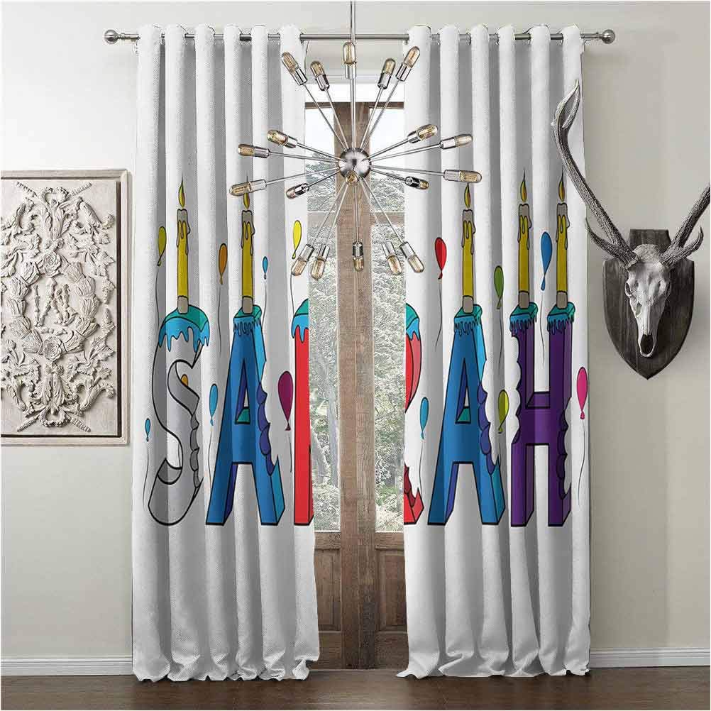 hengshu Blackout Shades for Window, Sarah, Curtain for Workroom, Celebratory Festive Birthday Girl Name Lettering with Colorful Letters and Balloons, W120 x L96 Inch, Multicolor, Grommets valances,