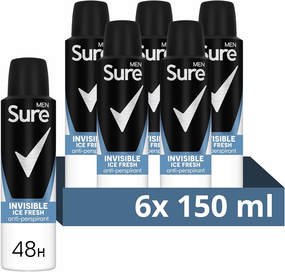 Sure Men Invisible Ice Fresh Anti-Perspirant Aerosol 6x 150ml 48hr Protection