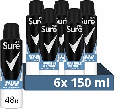 Sure Men Invisible Ice Fresh Anti-Perspirant Aerosol 6x 150ml 48hr Protection