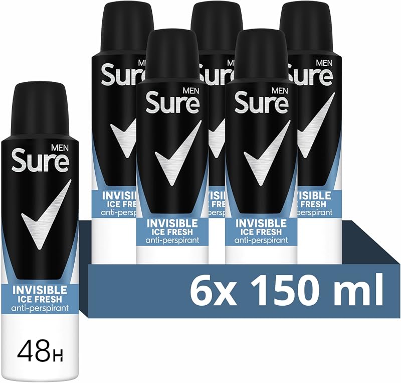 Sure Men Invisible Ice Fresh Anti-Perspirant Aerosol 6x 150ml 48hr Protection