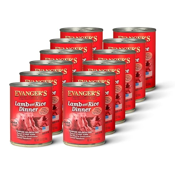 EVANGER’S HERITAGE CLASSIC LAMB & RICE DINNER DOG FOOD – 12 COUNT, 12.5 OZ EACH – GLUTEN & GRAIN FREE, COMPLETE BALANCED DIET FOR ALL LIFE STAGES – WET DOG FOOD