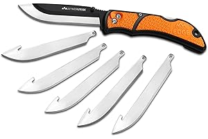 OUTDOOR EDGE 3.5" RazorLite EDC Knife. Pocket Knife with Replaceable Blades and Clip. The Perfect Hunting Blade for Skinning Deer. Blaze Orange with 6 Blades