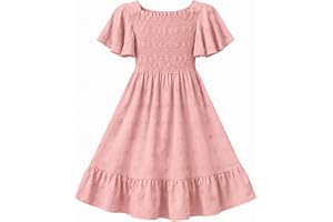 Girls Smocked Dress, Spring Summer Floral Dresses for Toddler and Little Girls, Puff Sleeve Ruffle Midi Dress