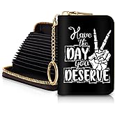Blusabaca RFID Credit Card Holder Wallets for Women, Skull Skeleton Hand Peace Sign Small Card Case Wallet with Keychain and Zipper, Leather Card Holder Pocket Business Card Accordion Wallet
