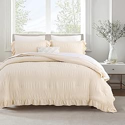 ALEISSEL Beige Comforter Queen Size Seersucker