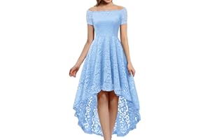 Dressystar Women's Lace Cocktail Dress Hi-Lo Off Shoulder Bridesmaid Swing Formal Party Dress