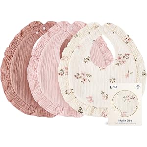 EXO Home Muslin Baby Bibs 3-Pack, 100% Cotton Drool Bibs | Breathable & absorbent teething bibs for newborns & toddlers 0-36