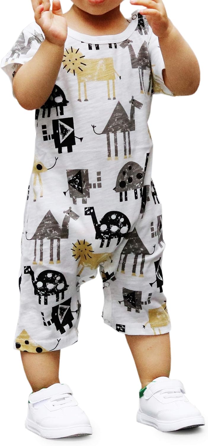 Newborn Girl's Baby Boys Infant Summer Short Sleeve Pajama Cute Cartoon Romper Overalls Outfits: Clothing
