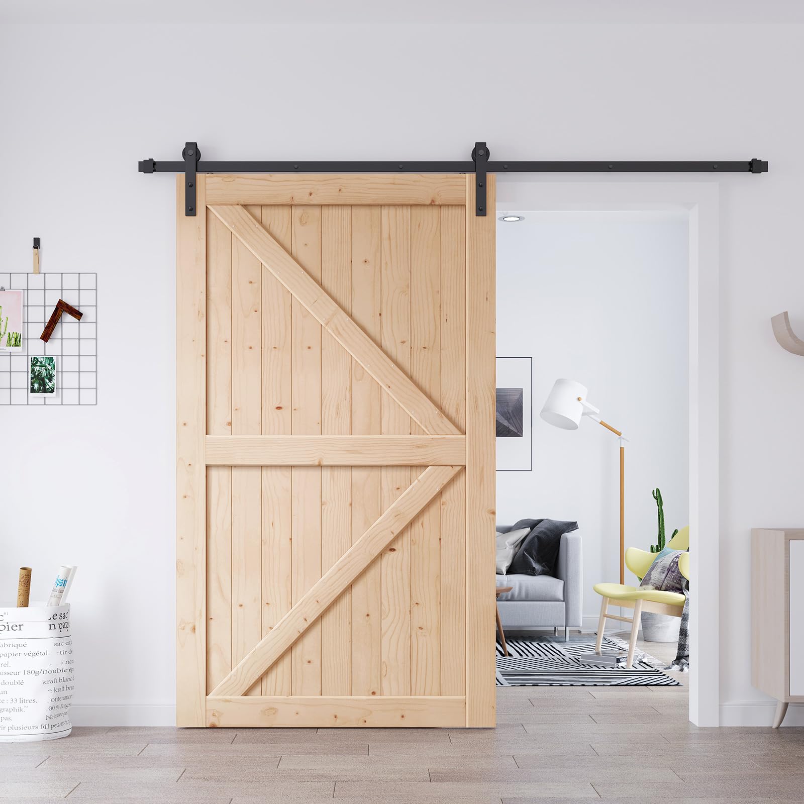 Photo 1 of ****It is used, it is missing parts and it is not known if it works at 100%***EaseLife 48in x 96in Sliding Barn Door with 8FT Barn Door Hardware Kit & Handle Included,DIY Assemblely,Easy Install,Apply to Interior Rooms & Storage Closet,K-Frame