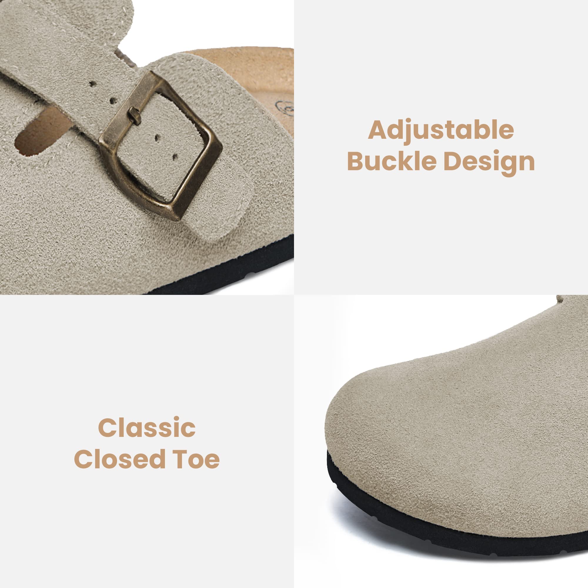 Xiakolaka Women's Suede Clogs Adjustable Buckle Slip on Footbed Home Clog Slippers