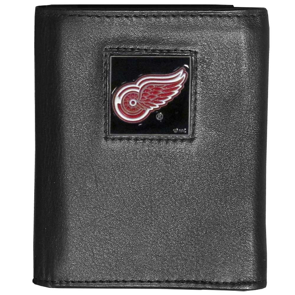 Siskiyou Sports NHL Mens Detroit Red Wings Deluxe Leather Tri-fold Wallet Packaged in Gift Box One Size Black
