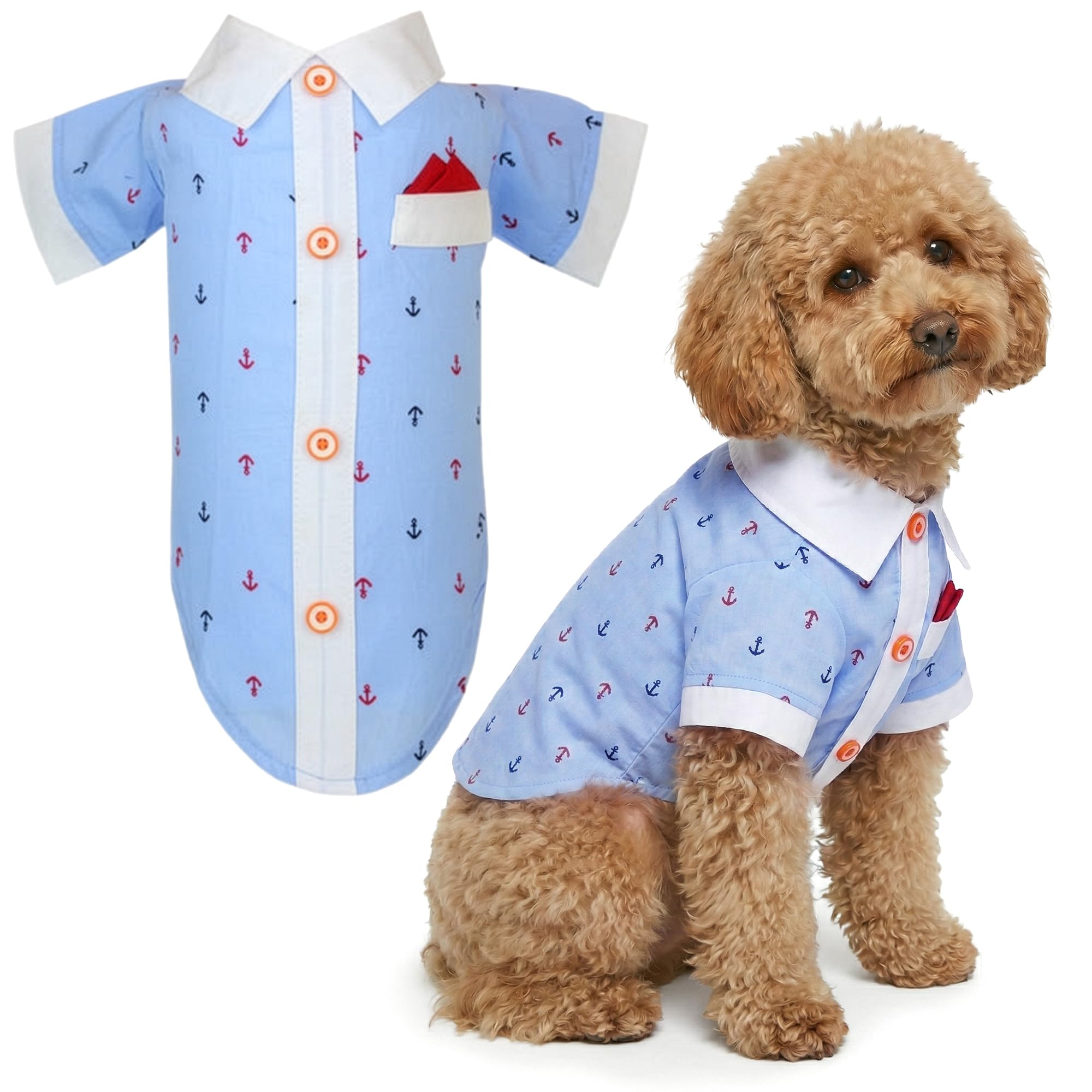 Parisian Pet Dog Clothes Cat Apparel Outfits Anchor Shirt & Hanky, L