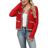 Cropped Cardigan for Women Open Front Jackie O Sweater Jacket Button Down Fall Chunky Knit Coats