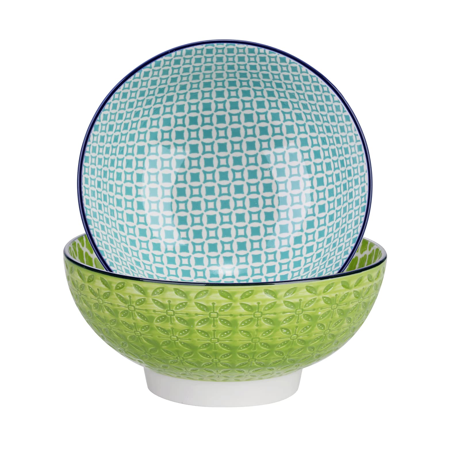 vancasso Macaron Porcelain Salad Bowls, 1200ml Deep and Large Serving Bowl, Japanese Style Bowls Set of 2 (7.3in Diameter x 3.3in High)