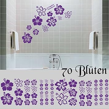Set '70 Hibiskus Aufkleber'Wandtattoo Fliesentattoo Set im Mix 15 - 4 cm Sticker Blumen Blüte Blume Lavendel Lila von Pegatin