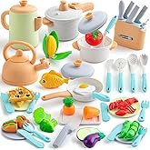 Kids Play Kitchen Accessories, 42Pcs Toddlers Pretend Toy Kitchen Playset Cooking Sets with Pressure Pots and Pans, Cookware, Utensils, Cutting Play Food Preschool Education Toys Gift for Girls Boys