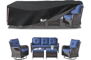 LSongSKY Outdoor Furniture Covers Waterproof,600D Heavy Duty Patio Cover for 6/7/8 PCS Sets Sectional Sofa Couch Dining Rocking Swivel Chairs Ottomans Coffee Table,111L x 74W x 28H inch Black
