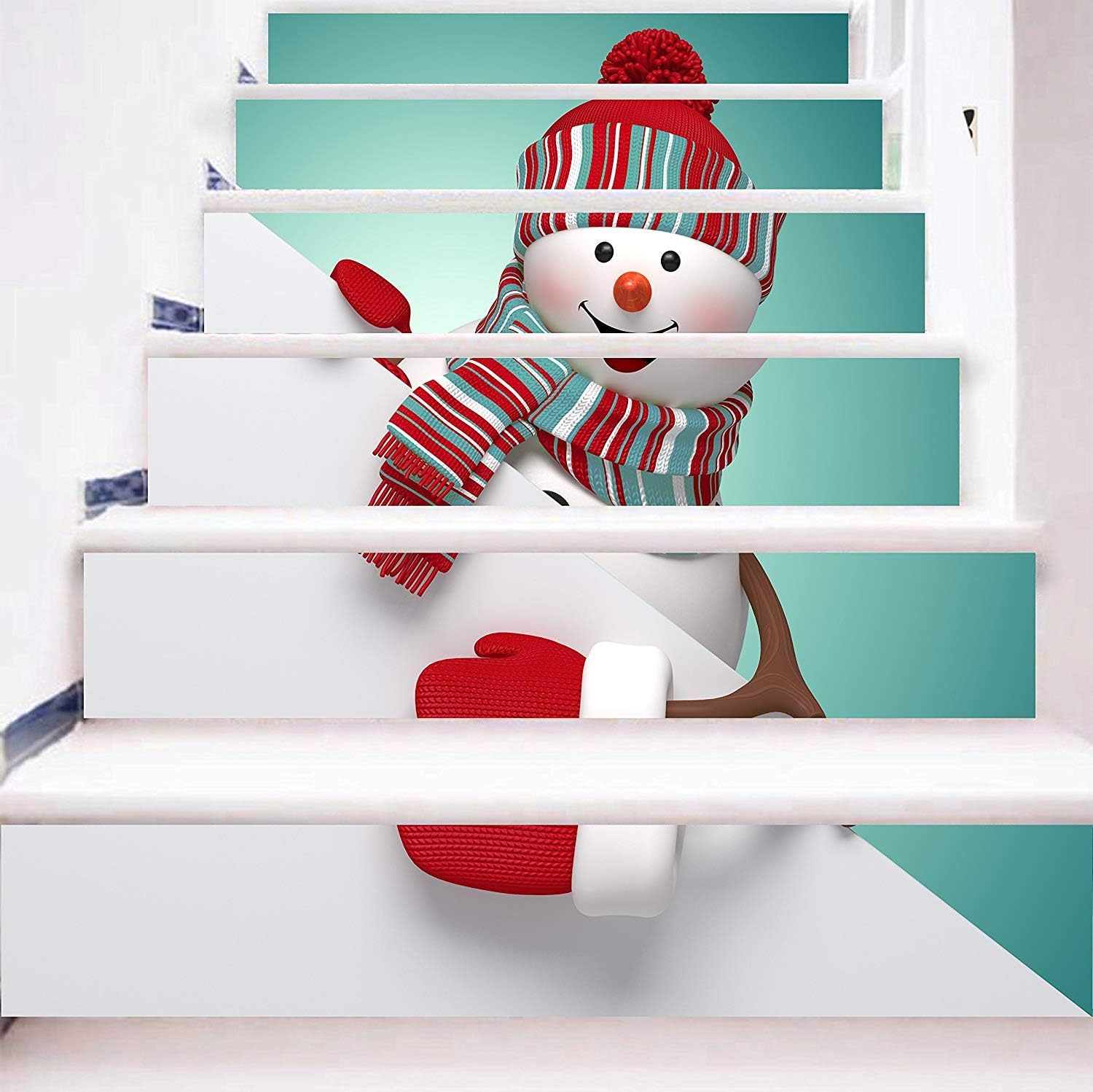 zhiyu&art decor Christmas 3D Stair Stickers Decals-6Pcs/Set Cute Snowman Stair Risers Stickers Decals Removable Staircase Decals Vinyl Wall Sticker for Christmas Decoration