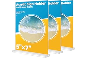 LECHAY 3 Pack Acrylic Sign Holder, 5 x 7 inches Clear Table Menu Display Stand Desktop Display Stand Paper Holder Table Top Sign Holder Suitable for Restaurants, Office, Home, Store (3pcs)