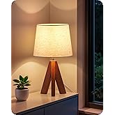 GOEBLESON Tripod Table Lamp, 14.6 Inch Small Bedside Lamp with Beige Linen Shade, Modern Nightstand Lamp for Bedroom, Kids Ro