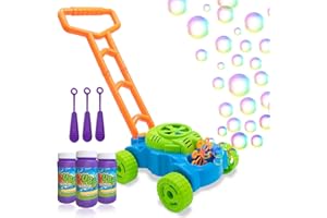 Lydaz Bubble Lawn Mower for Toddlers, Kids Bubble Blower Maker Machine, Summer Outdoor Push Backyard Toys, Birthday Gifts Eas