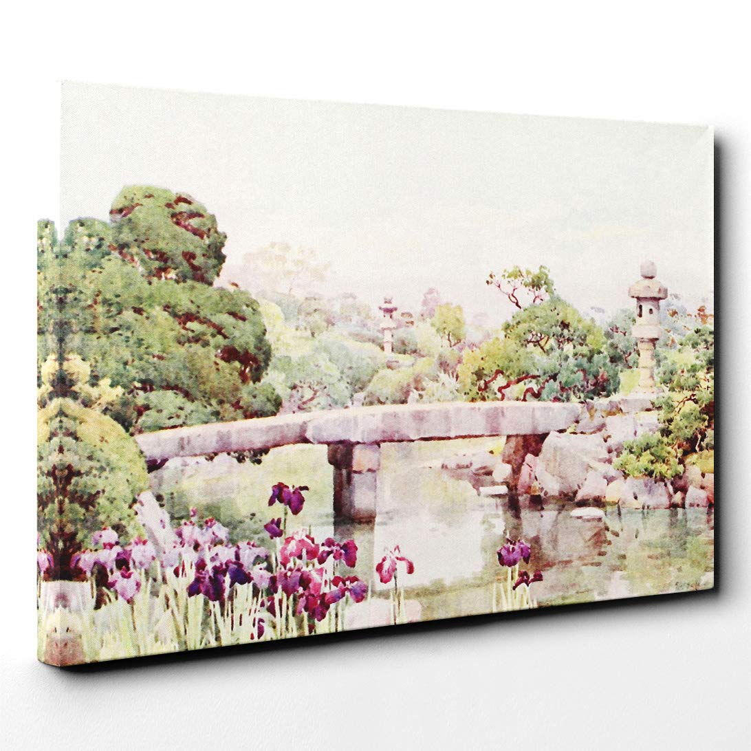 Ella Du Cane Japanese Oriental Satake Garden, Tokyo Canvas Print | Gallery Wrapped 30mm Frame Wall Art | 20x14 inches | Ready to Hang | Asian Floral Picture | Living Room Bedroom Lounge Office