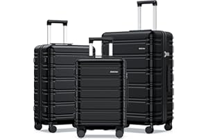 BEOW Luggage Sets 3 Piece Hardside Expandable Suitcase Set with Spinner Wheels Durable Lightweight Luggage with TSA Lock Explosion-Proof Zipper (Black)