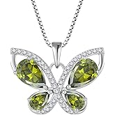 Blaniy Butterfly Necklace for Women 925 Sterling Silver Birthstone Pendant Created Gemstone Jewelry Gifts for Her