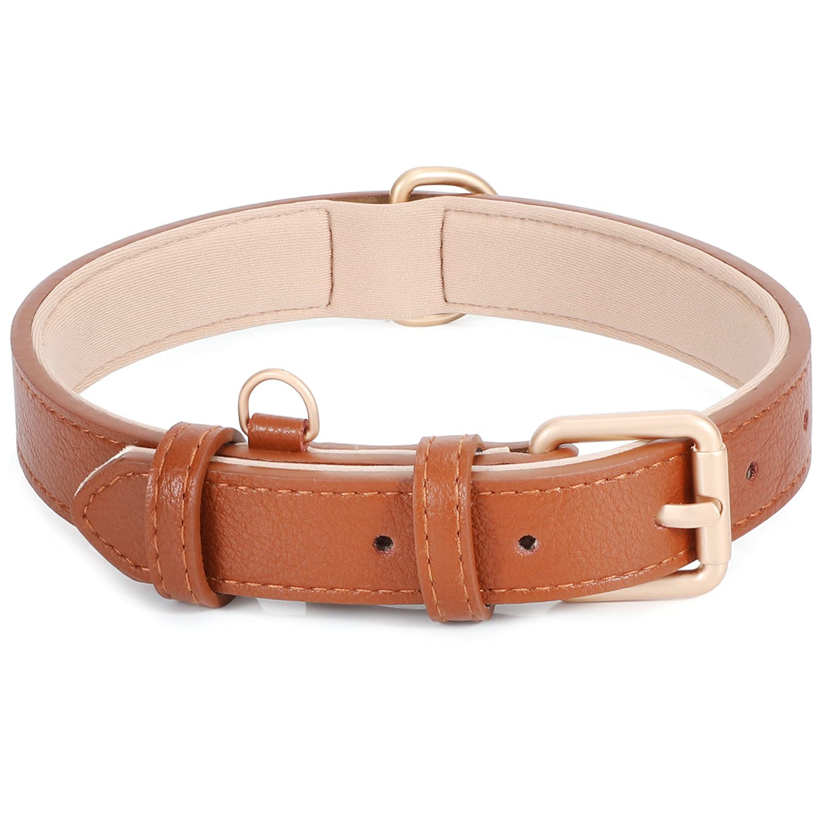 Leather Dog Collar Adjustable Soft Leather Padded Collar Heavy Duty for Small Medium Large Size Dogs with Alloy Buckle(Brown,XS) — image 1