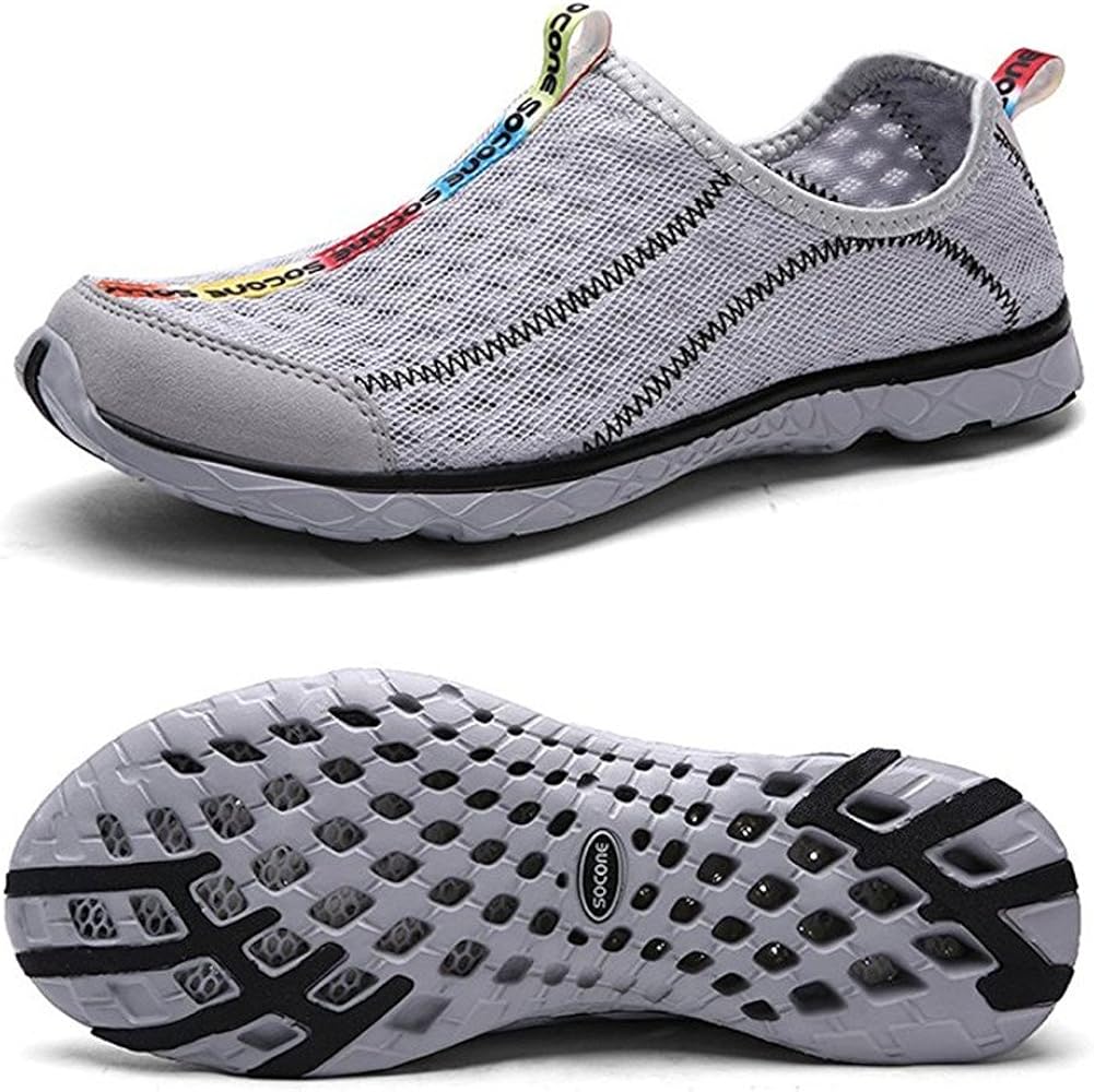 BAGGII Men’s Lightweight Mesh Slip On Quick Drying Water Shoes (9, Grey