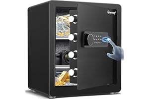 Kavey 2.0 Cub Biometric Safe Box, Fingerprint Safe with Backlit Touch Screen Keypad and Dual Alarm System, Steel Security Lock Box With Mute Function and LED Light, 12.59"D x 14.96"W x 17.72"H