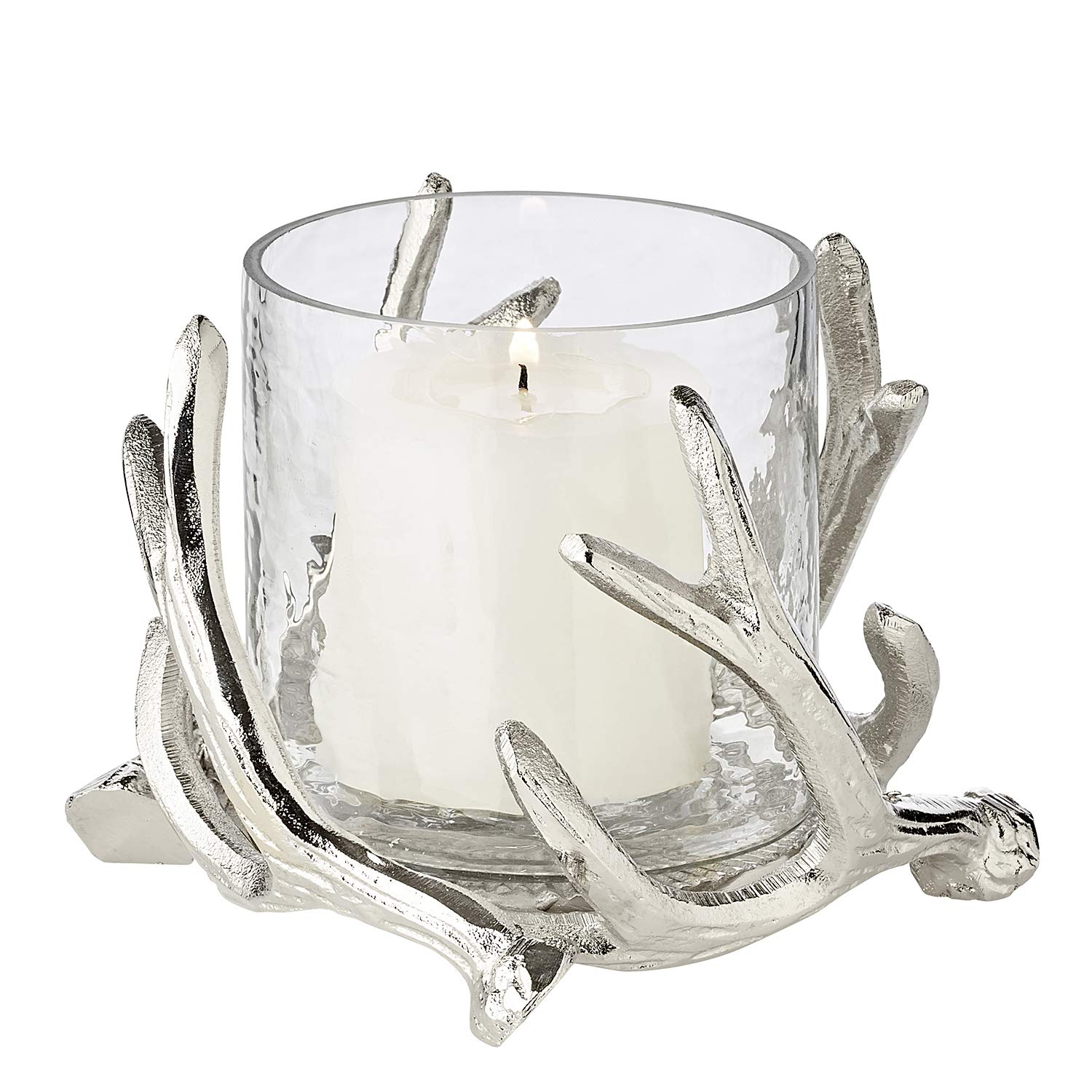 EDZARD Wind light Kingston in deer antler design, aluminium nickel-plated, with glass, height 5,1 in, diameter 5,9 in